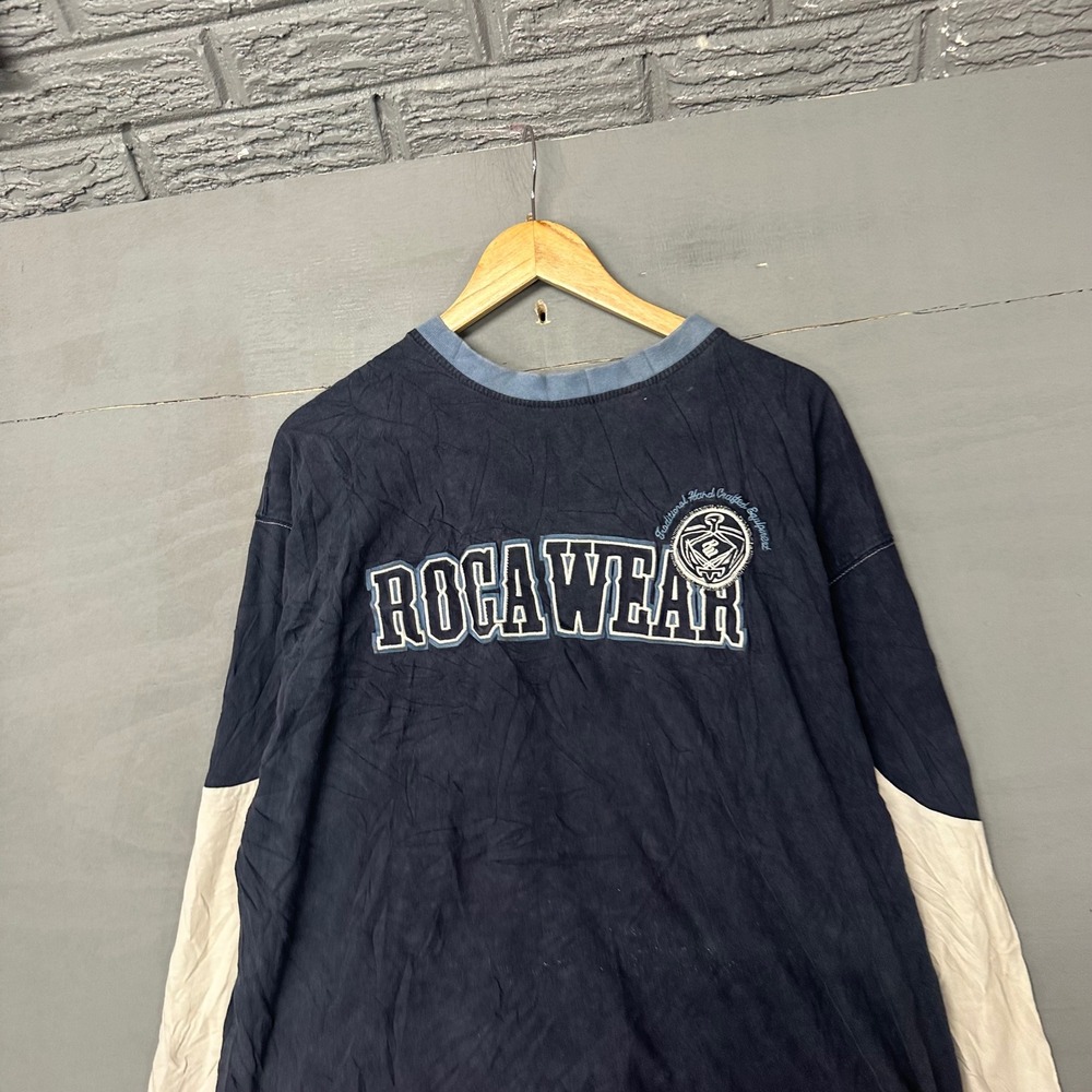 Vintage Rocawear Long Sleeve Shirt Mens XL Navy Blue Colorblock 90s Hip Hop Tee